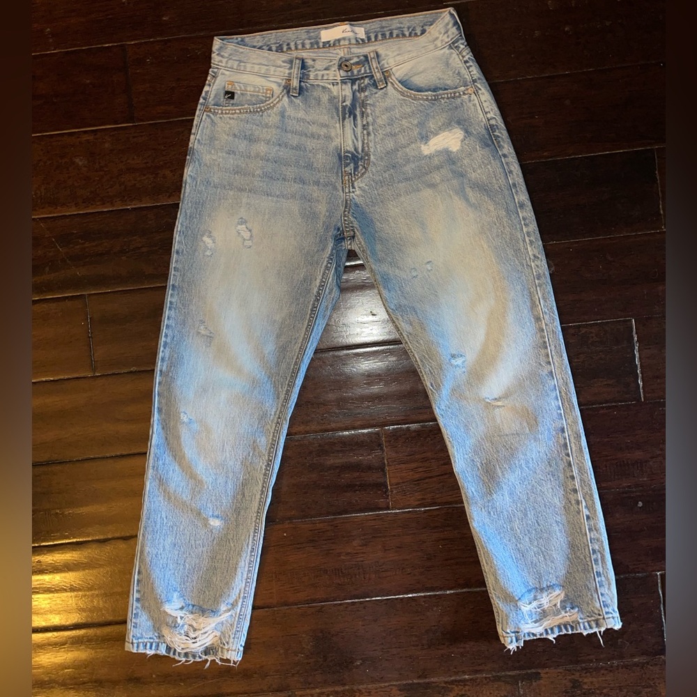 Kancan distressed Jean, high rise, straight ankle, acid wash
